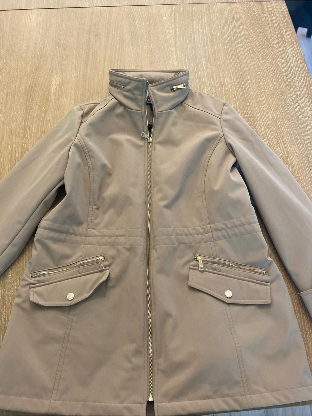 dennis basso Taupe Utility Zip-Front Raincoat